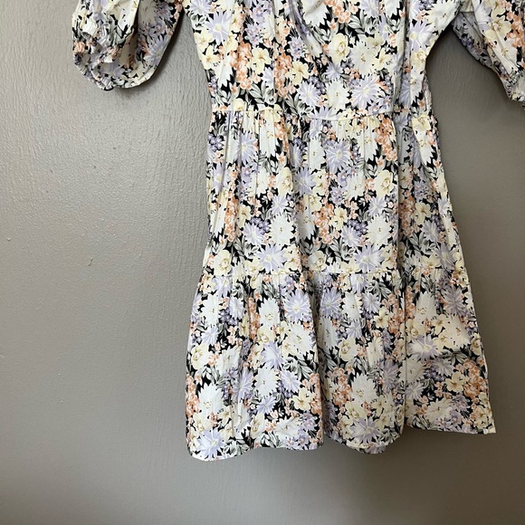 SNDYS. Floral Print Mini Puff Sleeve Dress Size XL smocked top casual short - Picture 3 of 7